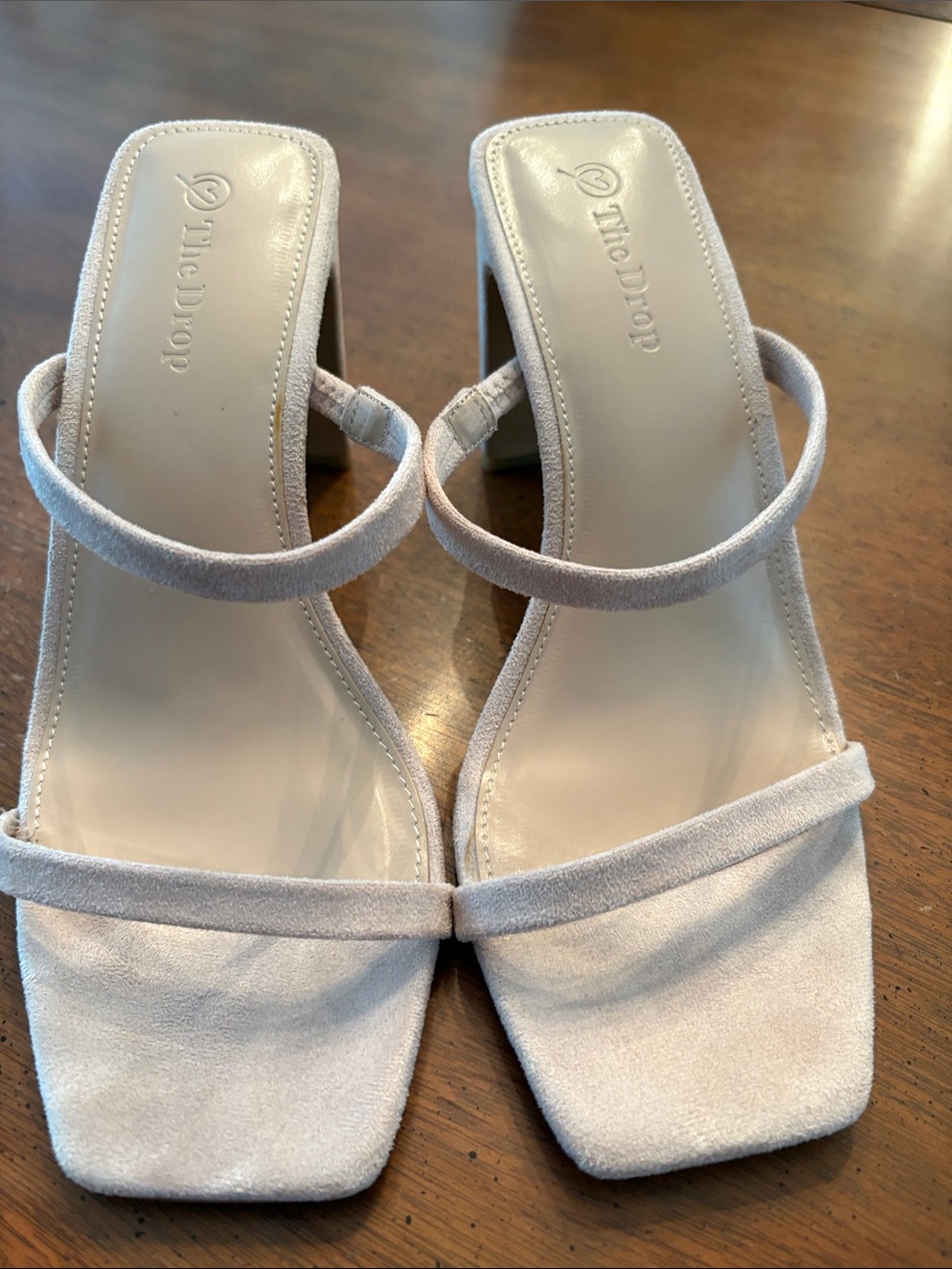 The Drop Square-Toe Strappy Sandals in Light Beige